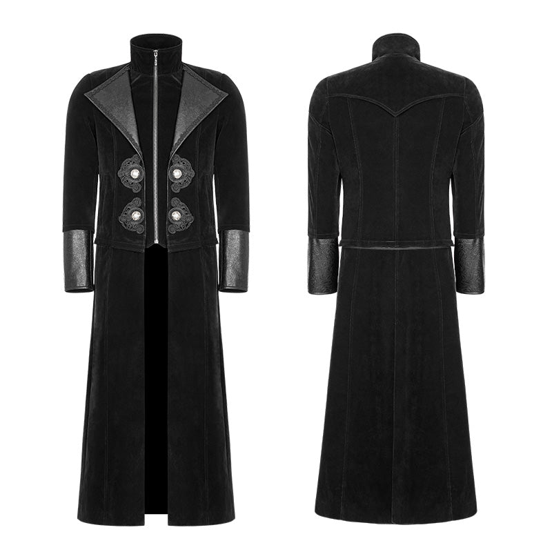 WY-949 Gorgeous Velvet Long Punk Jacket Detachable Fake Two-Piece Coat For Men