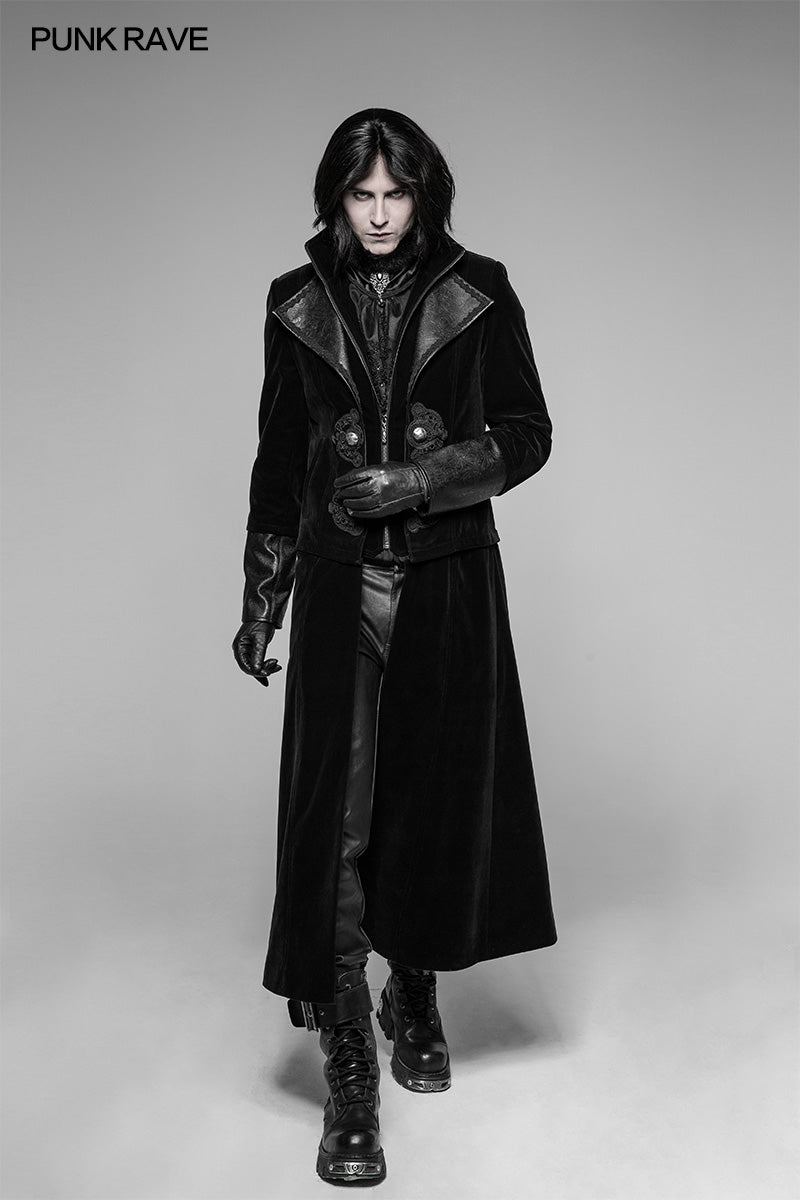 WY-949 Gorgeous Velvet Long Punk Jacket Detachable Fake Two-Piece Coat For Men