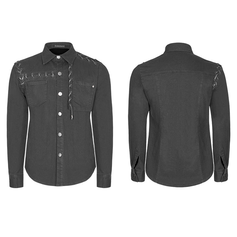 WY-939 Mens Punk Tie Rope Personality Shirt With Double Pocket