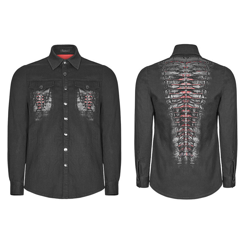 OY-946 Paladin Gothic Bloody Keel Denim Personality Shirt With Scratched Double Pockets