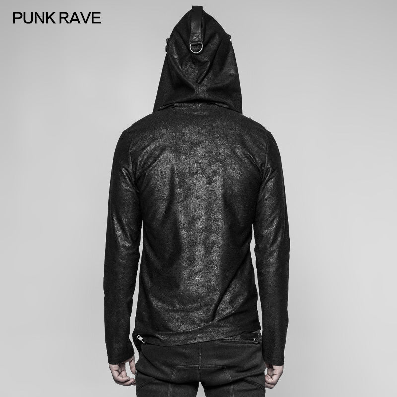 OT-532 Mens Dark Punk Personality Pullover Hoodie Beveled Zipper Hooded Knitting Sweater