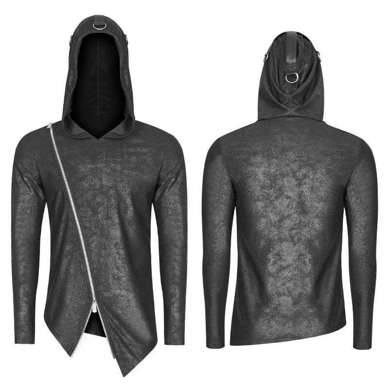 OT-532 Mens Dark Punk Personality Pullover Hoodie Beveled Zipper Hooded Knitting Sweater