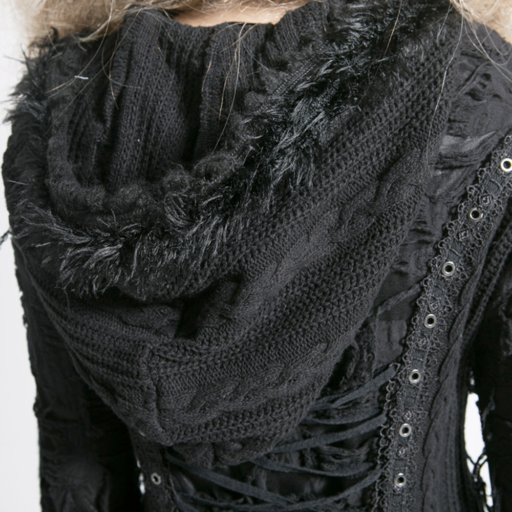 M-025 Women Punk Style Lace Gothic black Long Sweater