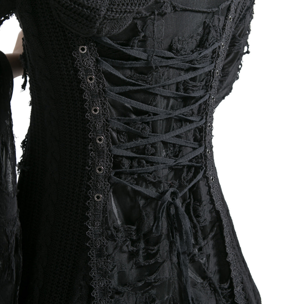 M-025 Women Punk Style Lace Gothic black Long Sweater