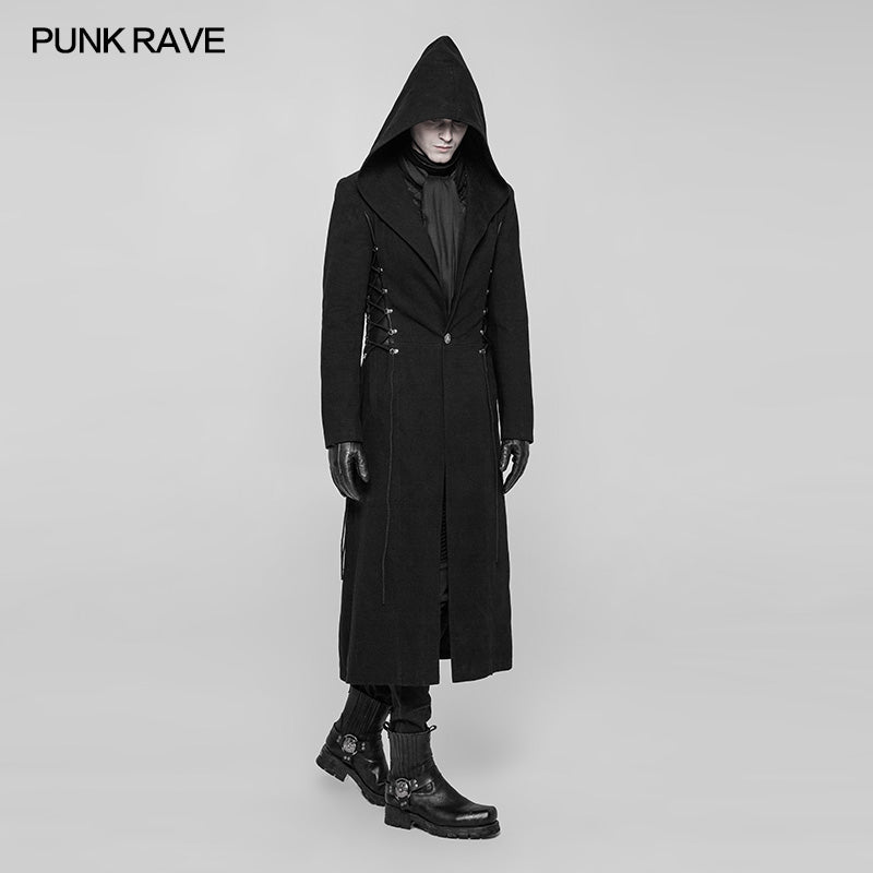 OY-927 Gothic Dark Side Wear Rope Woolen Hooded Coat Long Jacket