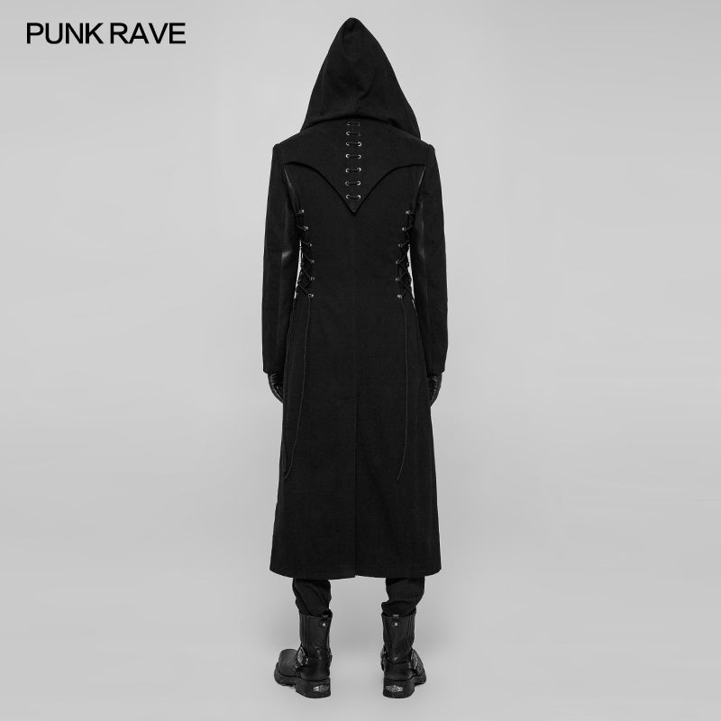 OY-927 Gothic Dark Side Wear Rope Woolen Hooded Coat Long Jacket