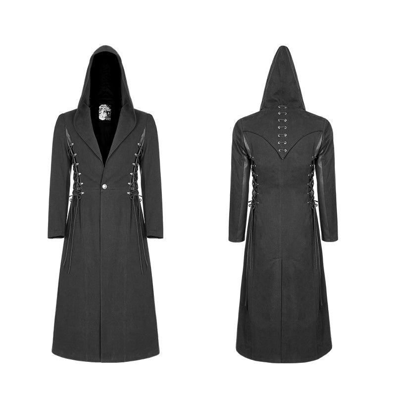 OY-927 Gothic Dark Side Wear Rope Woolen Hooded Coat Long Jacket