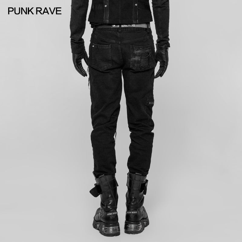 WK-339 Mens Punk Decadent Crack Personality Pants Hand-painted Trousers