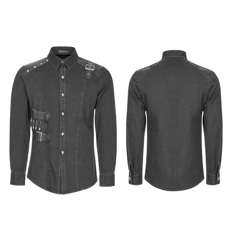 WY-906 Punk Uniform Style Fitted Denim Shirt For Men