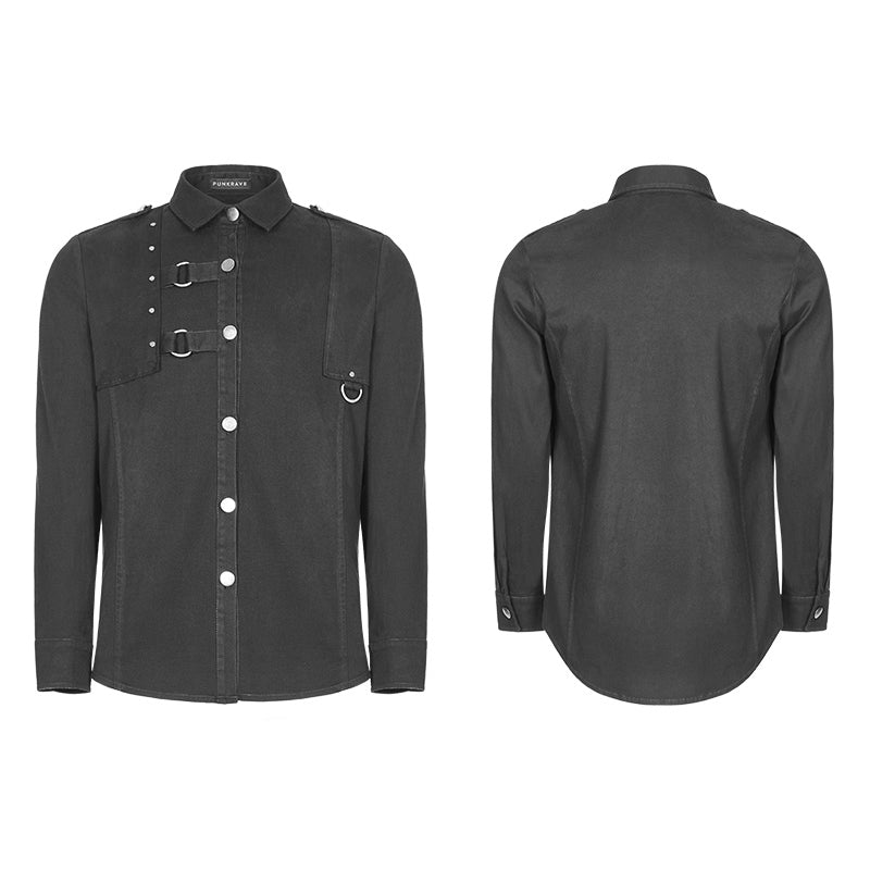 WY-919 Mens Punk Pure Cotton Personality Shirt With Mosaic Rivet Decoration