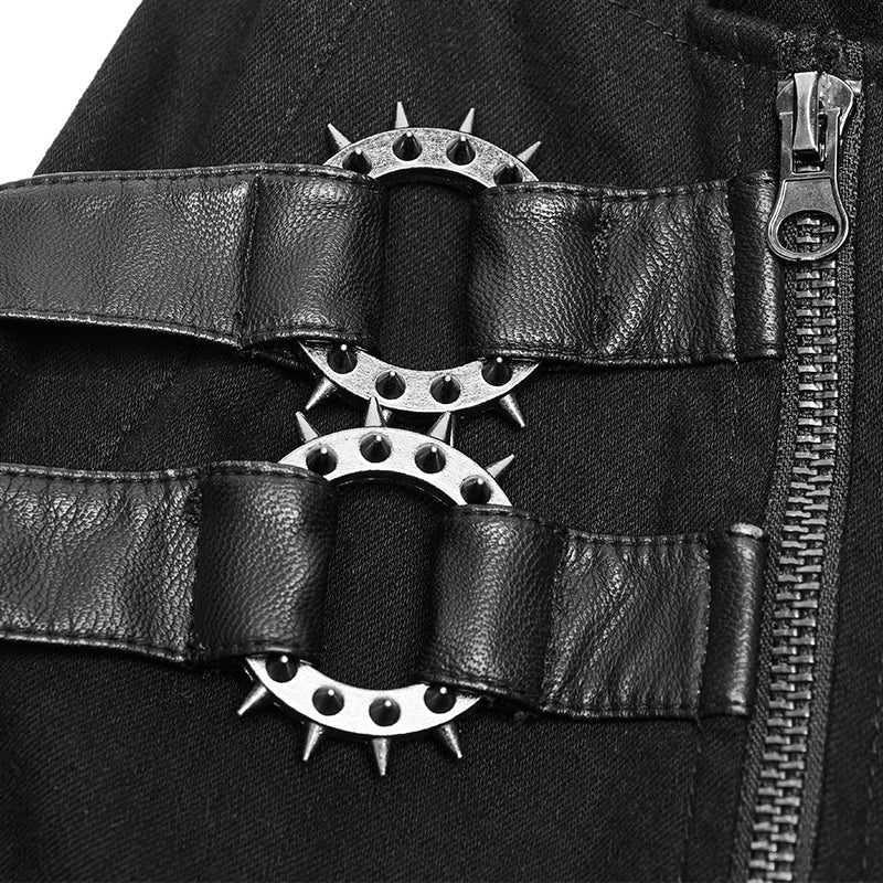 WK-338 Personality Zipper Pocket Punk Pants Leather Splicing Trousers For Men