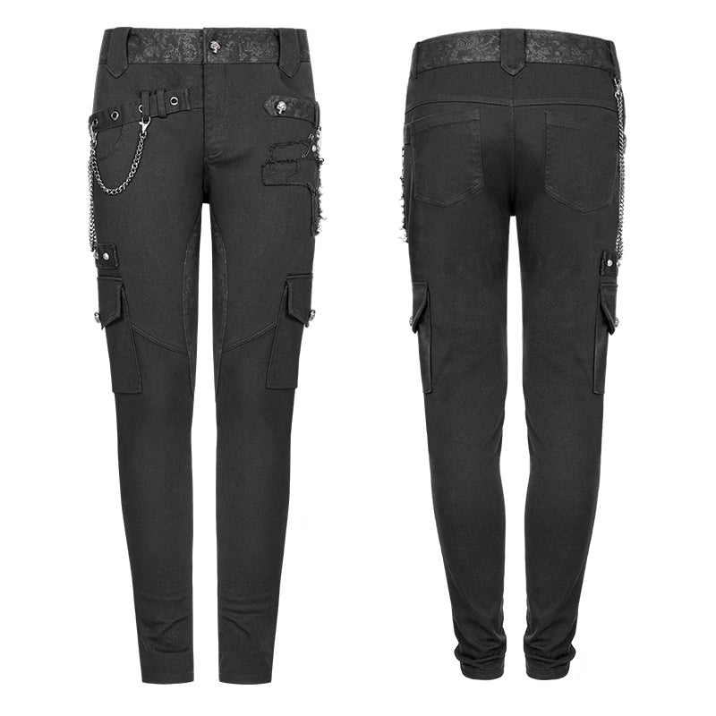 WK-335 Mens Double Pocket Heavy Metal Punk Pants Floral Woven Waist Head Trousers