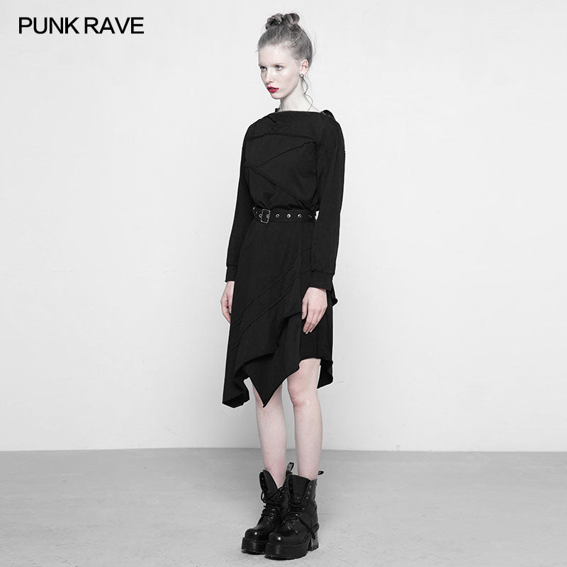 OPQ-297 Personality Punk Asymmetric Layered Knit Dresses With Wizard Hat