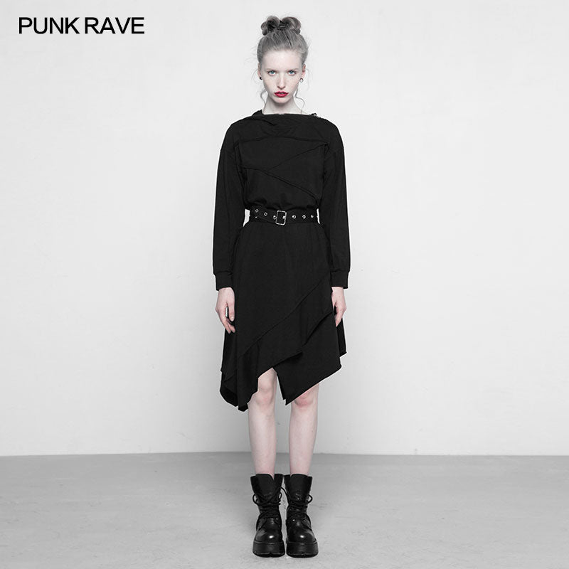 OPQ-297 Personality Punk Asymmetric Layered Knit Dresses With Wizard Hat