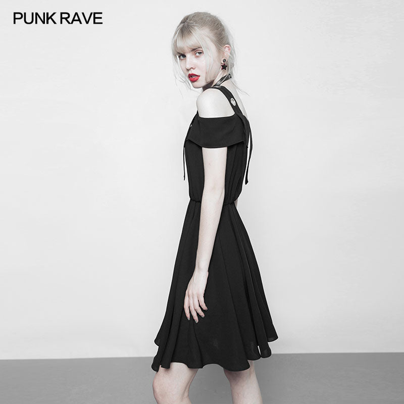 OPQ-299 Punk Chiffon Shirt-style Suspender Dress With Corns Strap Design