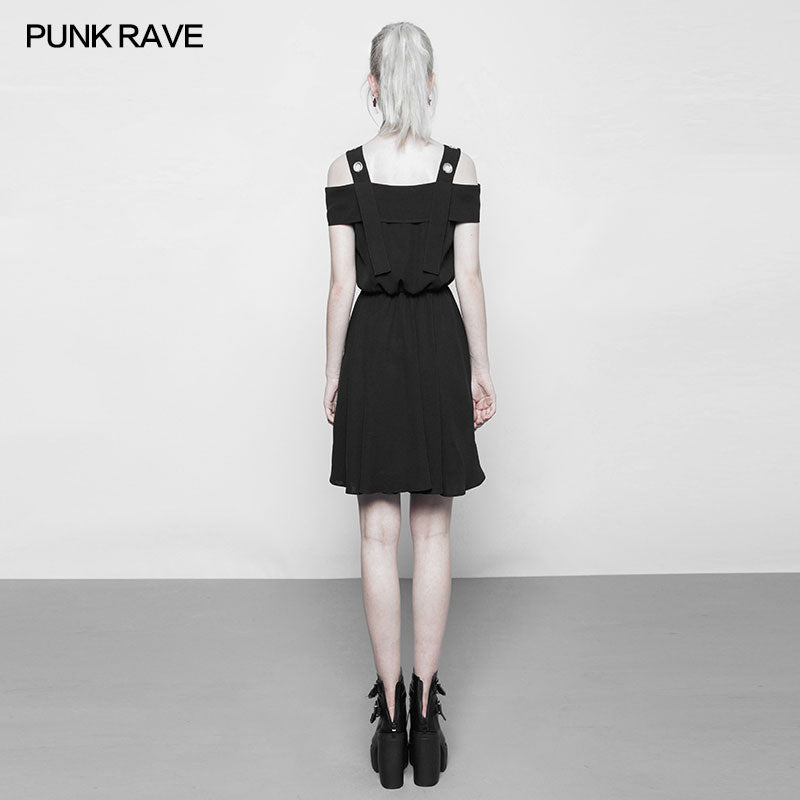 OPQ-299 Punk Chiffon Shirt-style Suspender Dress With Corns Strap Design