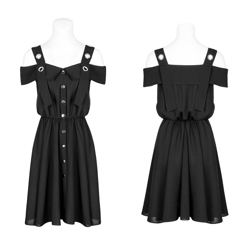 OPQ-299 Punk Chiffon Shirt-style Suspender Dress With Corns Strap Design