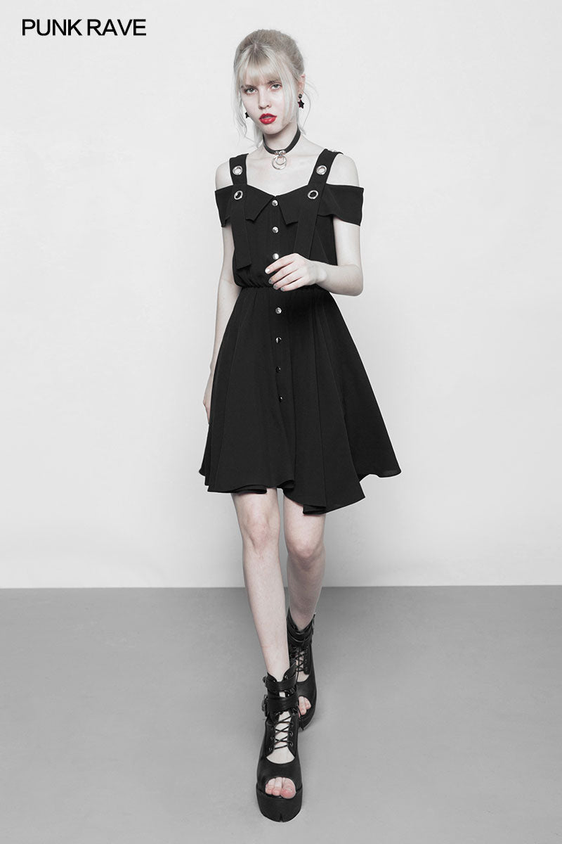 OPQ-299 Punk Chiffon Shirt-style Suspender Dress With Corns Strap Design