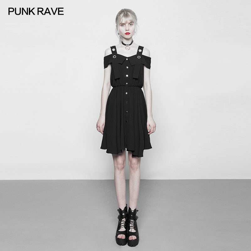 OPQ-299 Punk Chiffon Shirt-style Suspender Dress With Corns Strap Design