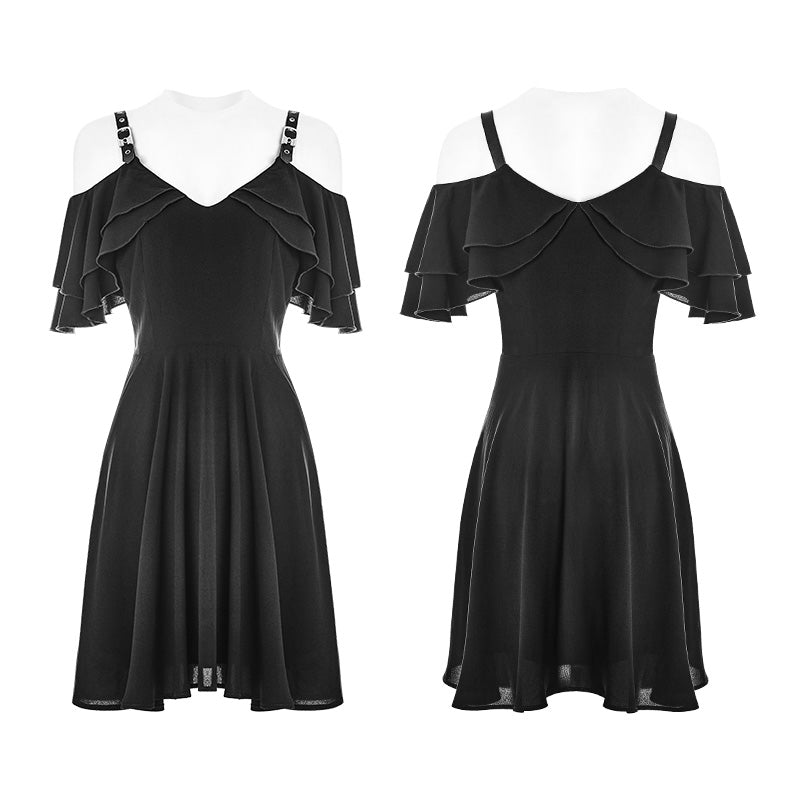 OPQ-301 Punk Sexy Lotus Leaf Chiffon Leather Strap Dress