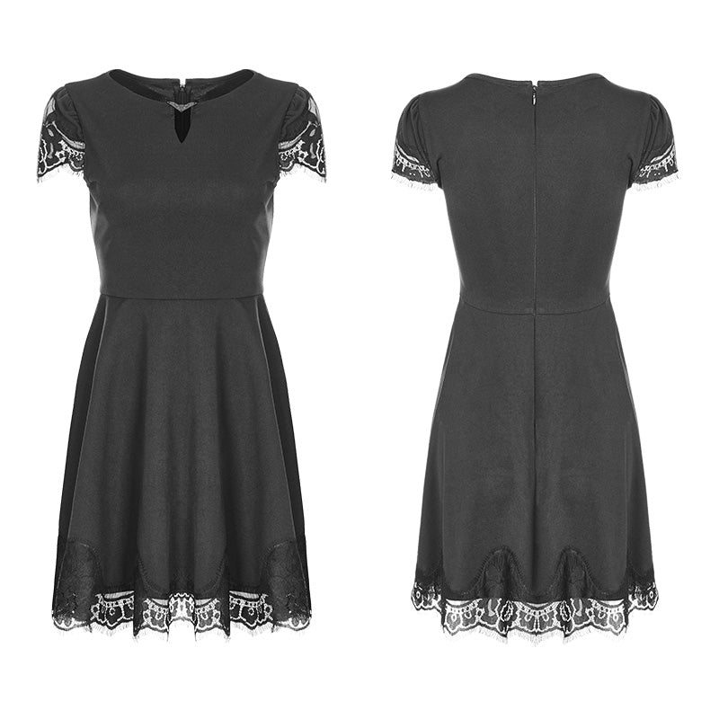 OPQ-349 Womens Hollow Out Lace Stitching V-collar Gothic Dress