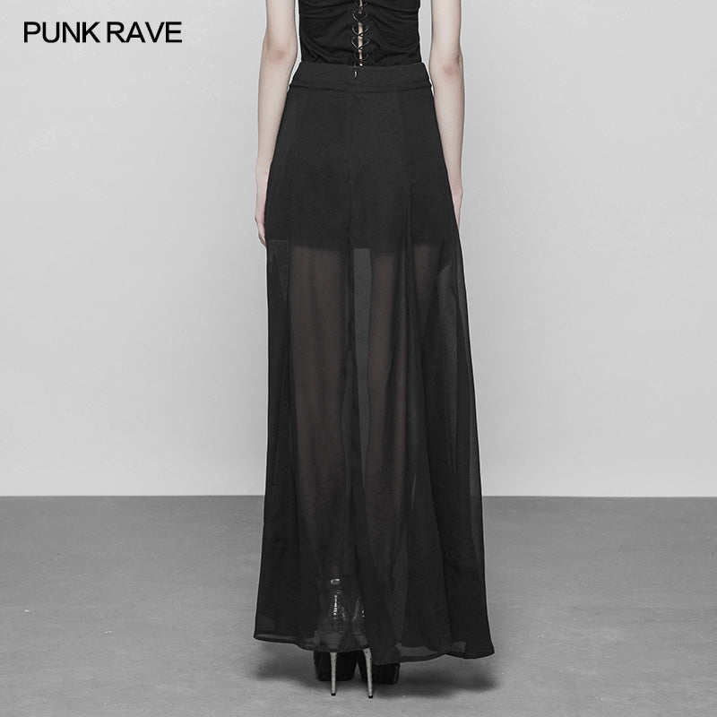 OPQ-357 Punk High Waist Chiffon Translucent Long Split Skirt