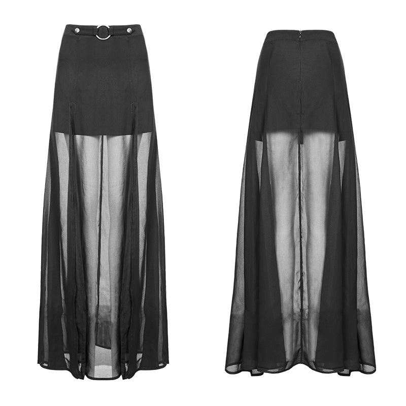 OPQ-357 Punk High Waist Chiffon Translucent Long Split Skirt