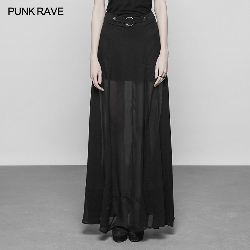 OPQ-357 Punk High Waist Chiffon Translucent Long Split Skirt