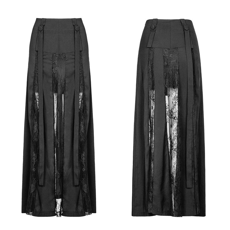 OPQ-400 Sexy Long Chiffon Lace Split Gothic Skirt For Women