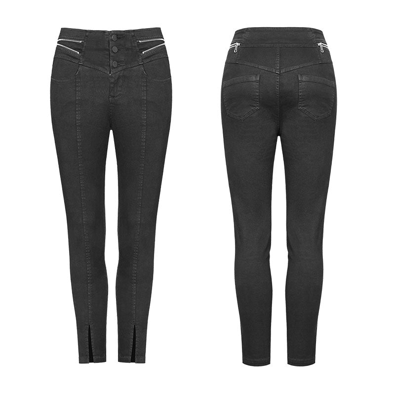 OPK-219 Womens High Waist Zipper Opening Fork Punk Jeans Denim Pants