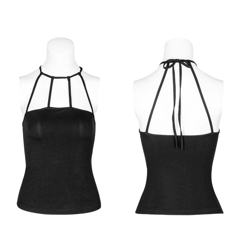 OPT-224 Womens Minimalist Punk Top Sexy Slim Strap Vest Sleeveless T-shirt