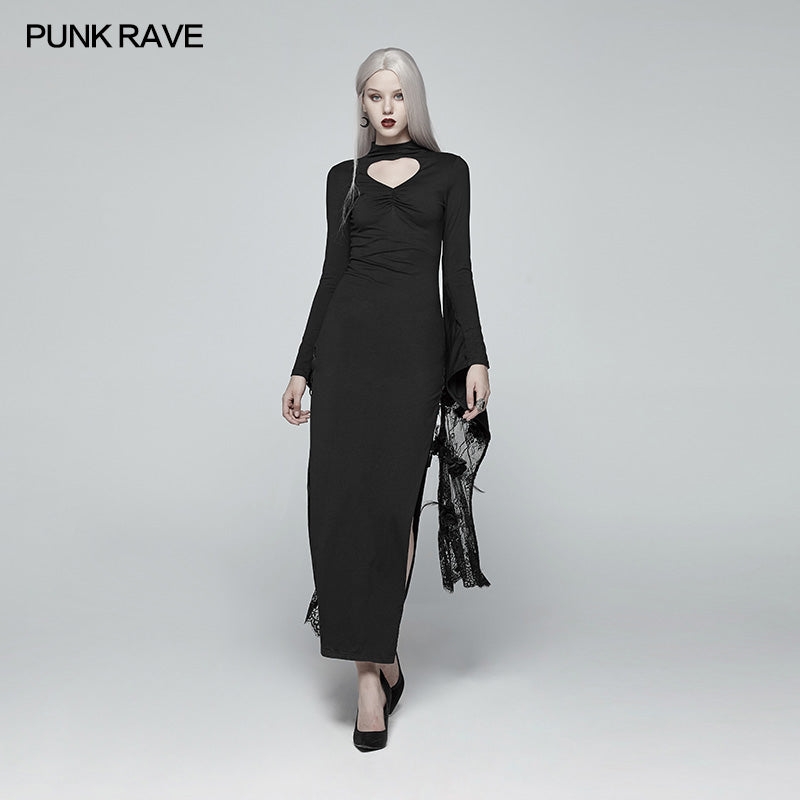 WQ-378 Sexy Gothic Drawstring Opening Fork Kimono Sleeve Maxi Dress