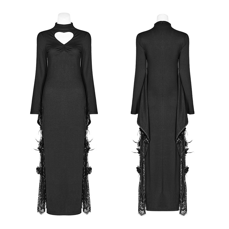 WQ-378 Sexy Gothic Drawstring Opening Fork Kimono Sleeve Maxi Dress