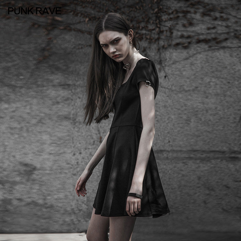 OPQ-320 Punk Rave Square Collar Short Sleeve Knitted Dress