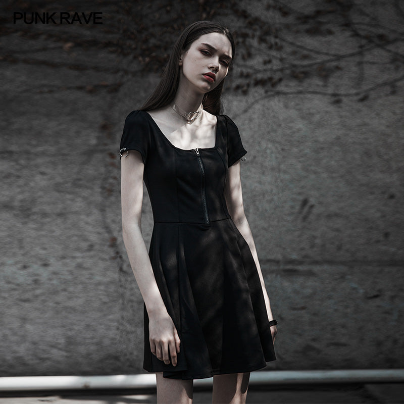 OPQ-320 Punk Rave Square Collar Short Sleeve Knitted Dress