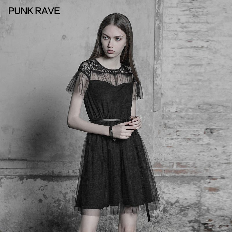 OPQ-381 The black Swan Fairy Lace Mesh Dress