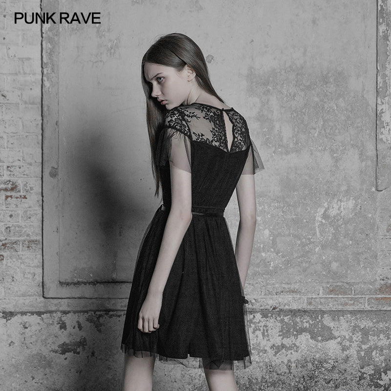 OPQ-381 The black Swan Fairy Lace Mesh Dress