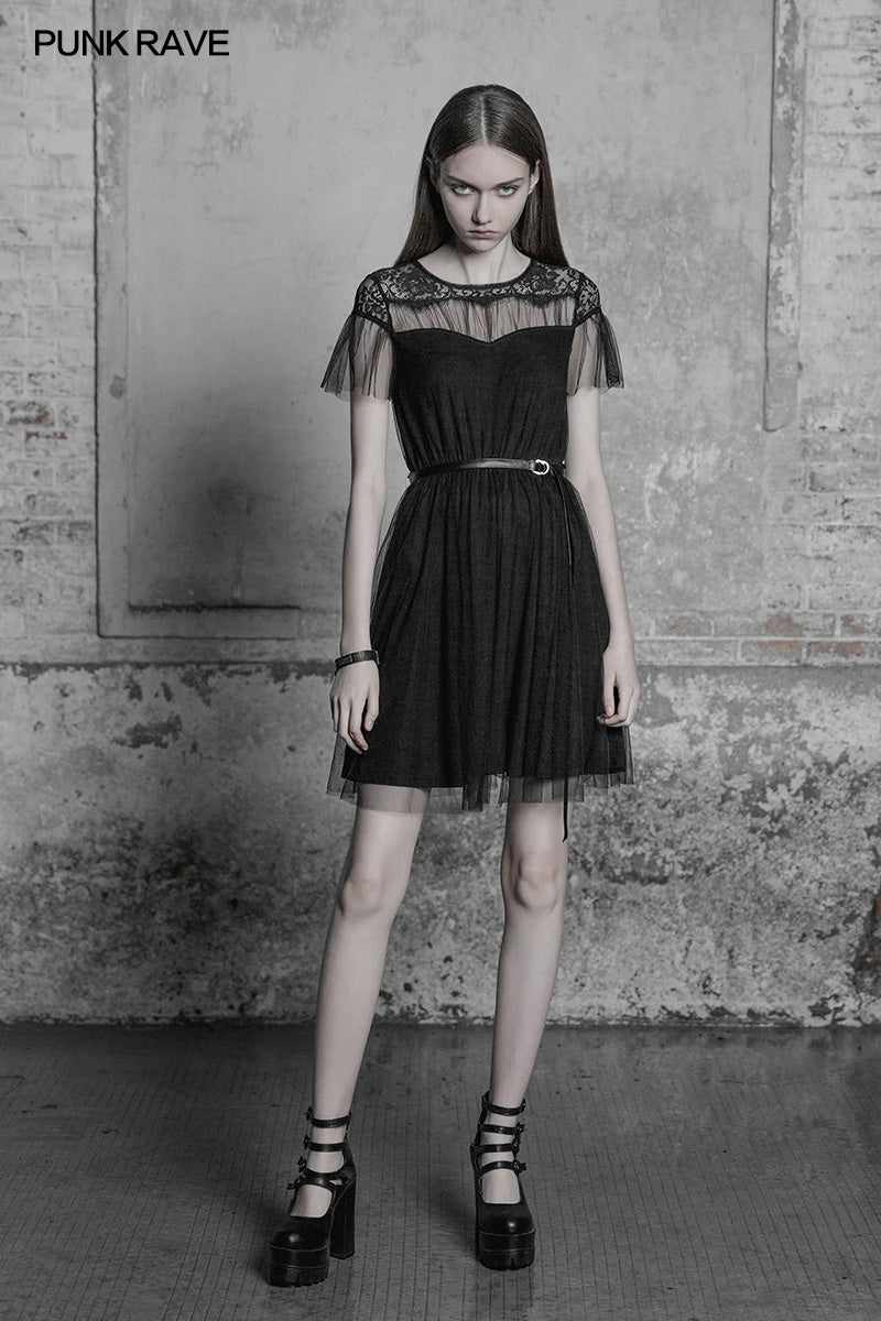 OPQ-381 The black Swan Fairy Lace Mesh Dress