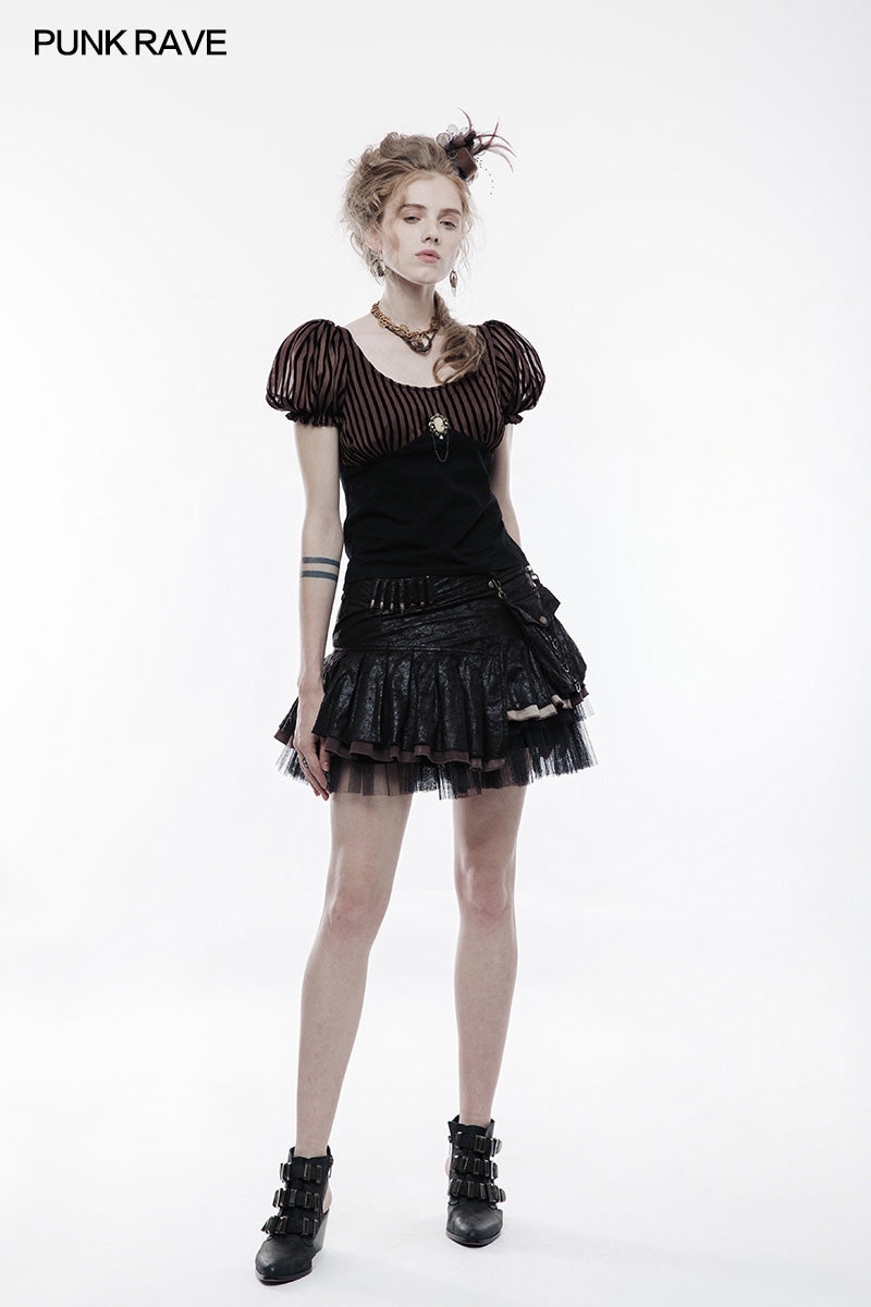 WT-489 Steampunk Brooch See Through Short Sleeve T-shirt