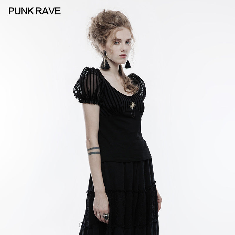 WT-489 Steampunk Brooch See Through Short Sleeve T-shirt