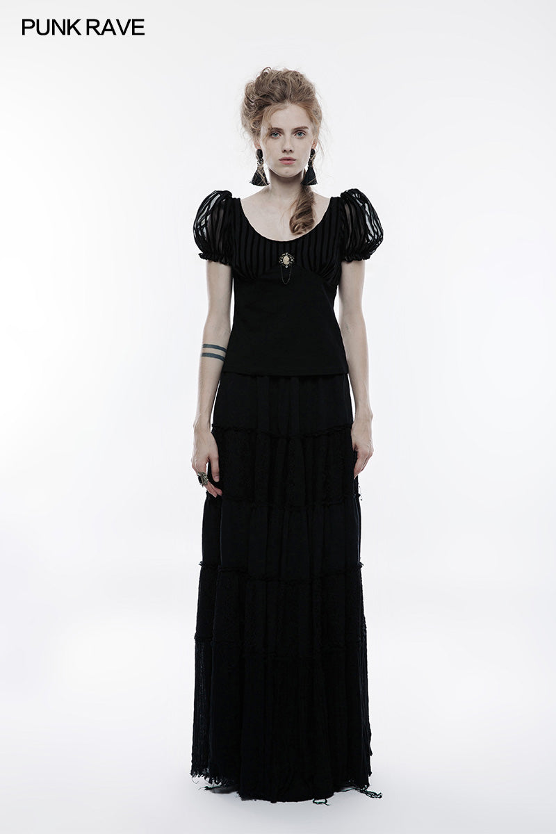 WT-489 Steampunk Brooch See Through Short Sleeve T-shirt