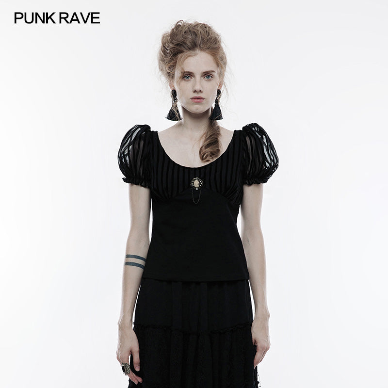 WT-489 Steampunk Brooch See Through Short Sleeve T-shirt