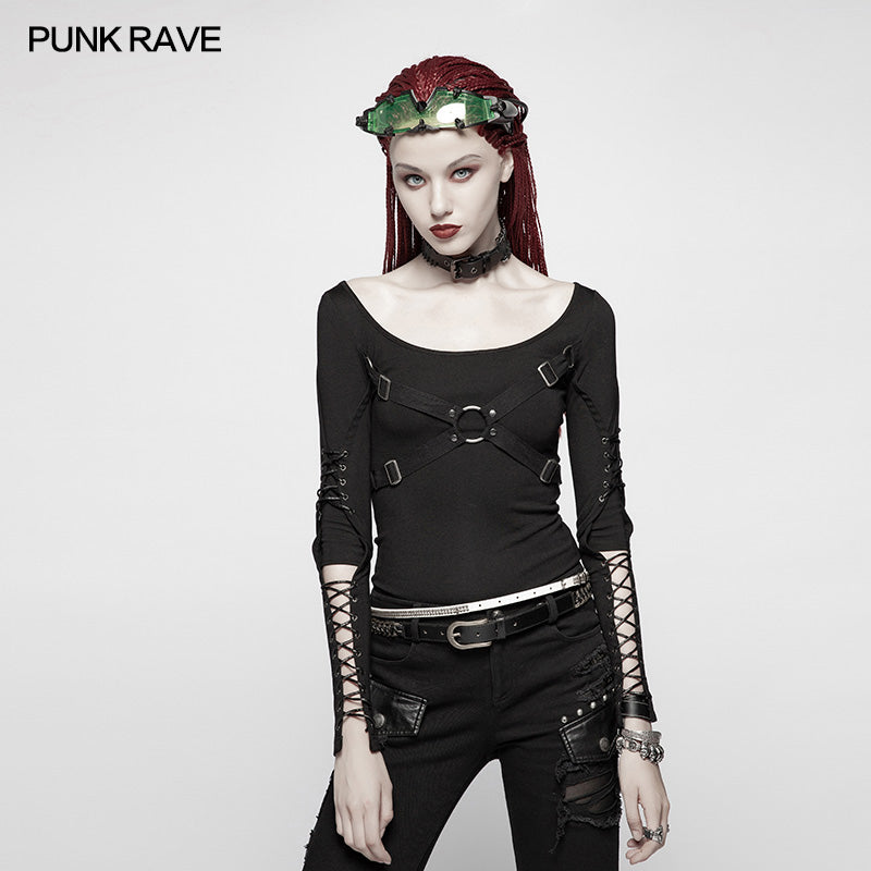 WT-538 Punk Hollow-out Long Sleeve T-shirt