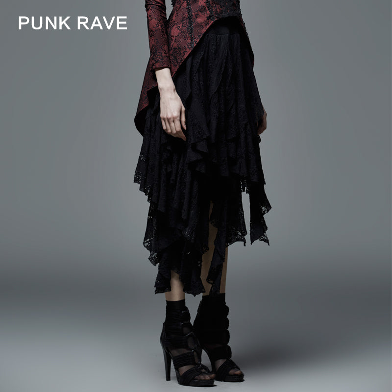 Q-079 Sexy Women black Irregular Gothic Skirt