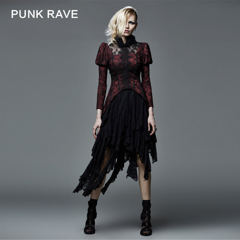 Q-079 Sexy Women black Irregular Gothic Skirt