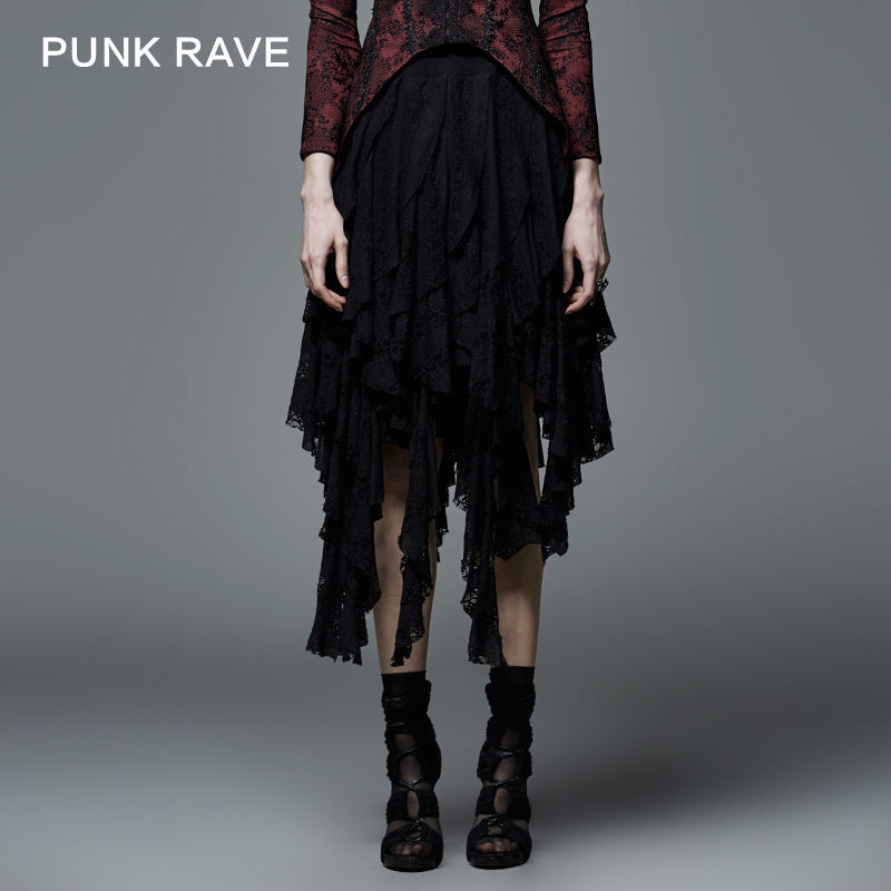 Q-079 Sexy Women black Irregular Gothic Skirt