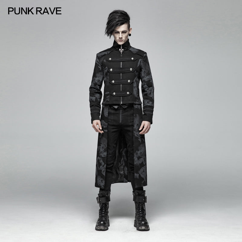 WY-1004 Punk Mens Dragon Totem Detachable Coat