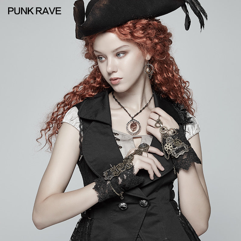 WS-287 Womens Steampunk Gear Lace Gloves