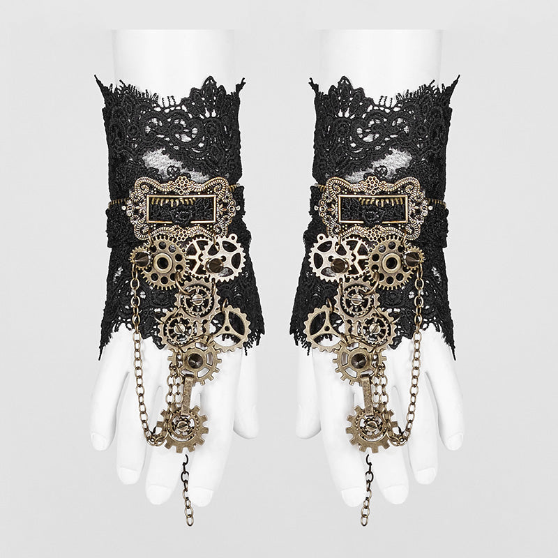 WS-287 Womens Steampunk Gear Lace Gloves