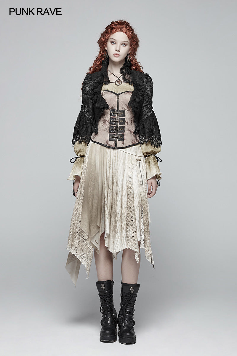 WT-546 Steampunk Halter Neck Off-the-shoulder Long Sleeve T-shirt